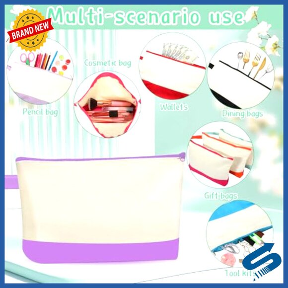 Canvas Tote Bags Bulk Set with Zipper Cosmetic Pouches Reusable DIY Craft
